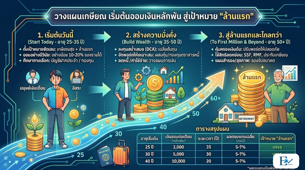 วางแผนเกษียณ เริ่มต้นออมเงินหลักพัน สู่เป้าหมาย "ล้านแรก"