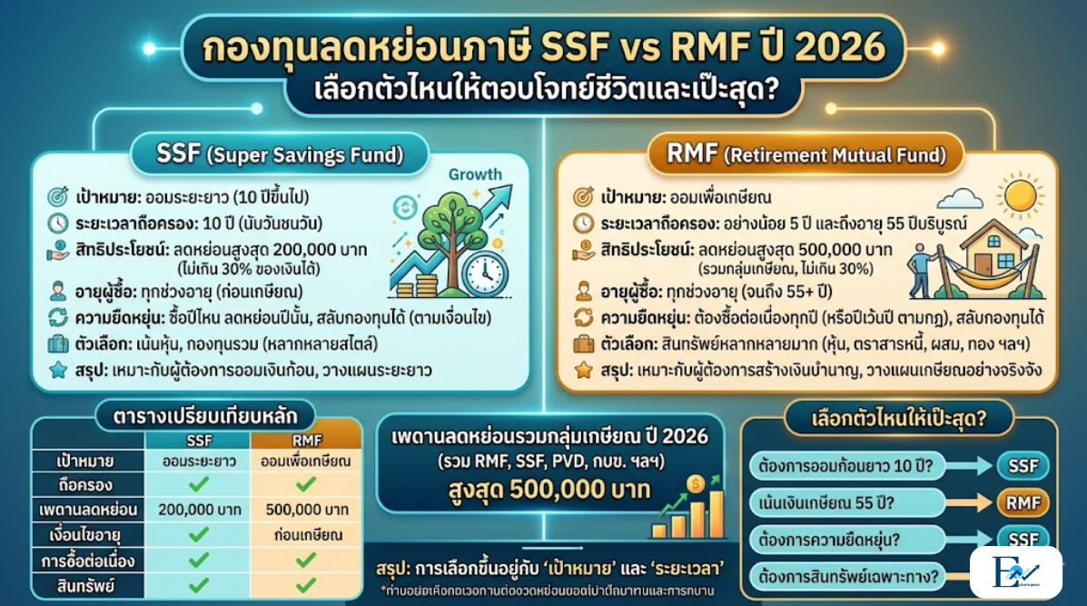 กองทุนลดหย่อนภาษี SSF vs RMF ปี 2026 เลือกตัวไหนให้ตอบโจทย์ชีวิตและเป๊ะสุด?