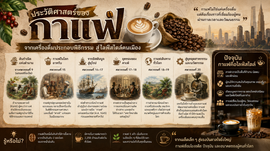 ประวัติศาสตร์ของ “กาแฟ” จากเครื่องดื่มประกอบพิธีกรรมสู่ไลฟ์สไตล์คนเมือง